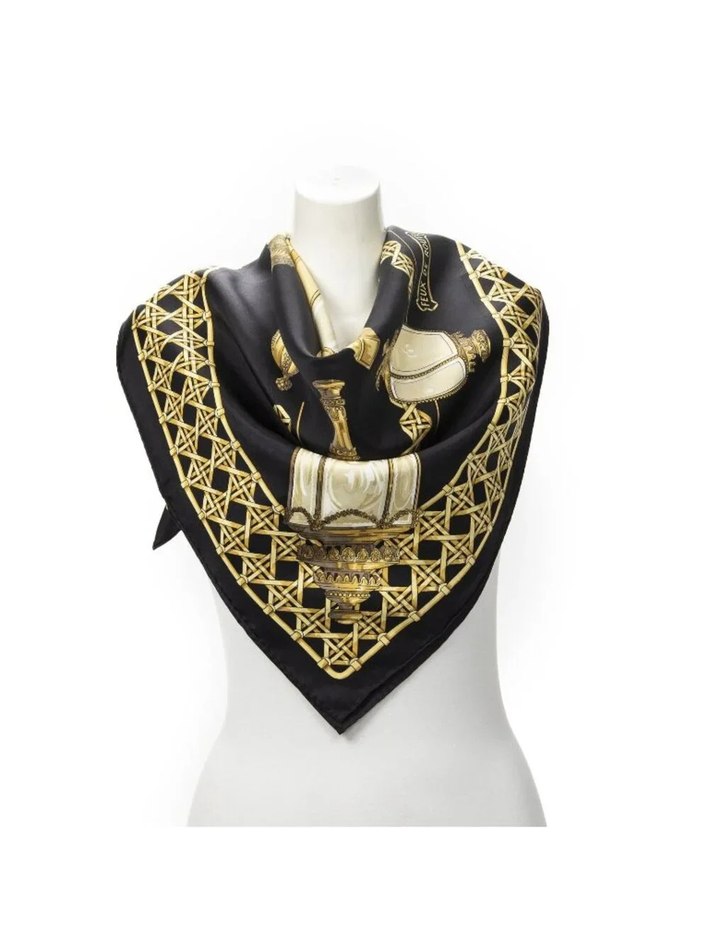 Hermes Scarf Black Gold Silk